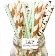 🌳 enchanting charmed forest woodland animal theme paper straw - brown stripe green, orange, and ash print logo