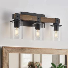 img 4 attached to 🪶 DRNANLIT Rustic Wood Vanity Lights, 3-Light Farmhouse Bathroom Lighting Fixtures with Clear Glass Shade, Industrial Vintage Wall Lamp for Bedroom, Living Room, Hallway (3-Light, Antique Wood) - Enhanced SEO