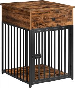 img 4 attached to Rustic Dog Crate Furniture: HOOBRO Wooden Dog House With Drawer And Steel-Tube Kennel - Chew-Proof, Decorative End Table For Small Dogs - Rustic Brown And Black BF01GW03