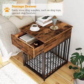 img 2 attached to Rustic Dog Crate Furniture: HOOBRO Wooden Dog House With Drawer And Steel-Tube Kennel - Chew-Proof, Decorative End Table For Small Dogs - Rustic Brown And Black BF01GW03