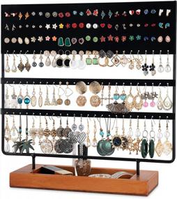 img 4 attached to Earring Display And Organizer With Wooden Tray - 144 Holes For Ear Studs And Earrings By QILICHZ
