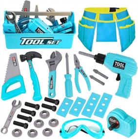 img 4 attached to LOYO Kids Tool Set - Pretend Play Construction Toy With Tool Box, Tool Belt, Electronic Toy Drill, And Construction Accessories - Perfect Gift For Boys And Girls Ages 3-7 Years Old (Blue)