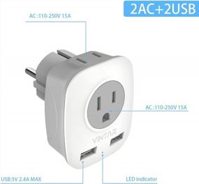 img 3 attached to VINTAR Type E/F Germany European Travel Adapter With Dual USB And 2 Outlet, International Schuko Power Plug For EU, Germany, France, Russia, Spain, Greece, Korea, Norway - Pack Of 2