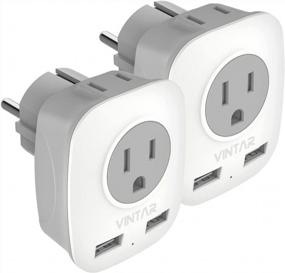 img 4 attached to VINTAR Type E/F Germany European Travel Adapter With Dual USB And 2 Outlet, International Schuko Power Plug For EU, Germany, France, Russia, Spain, Greece, Korea, Norway - Pack Of 2