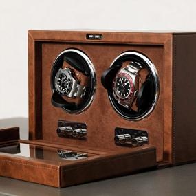 img 1 attached to ROTHWELL Double Watch Winder For Automatic Watches With Quiet Motor With Multiple Speeds And Rotation Settings (Tan/Brown)