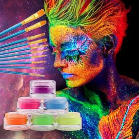 img 3 attached to 6-Cake CCbeauty UV Water Activated Eyeliner, Neon Black Light Glow In The Dark Face & Body Paint Makeup Set - Safe For All Skin Types!