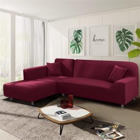 img 3 attached to Protect Your Furniture In Style With NAISI L-Shaped Sectional Couch Cover And Pillowcases Set In Burgundy