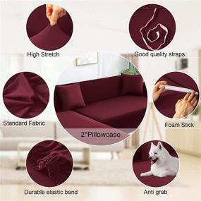 img 2 attached to Protect Your Furniture In Style With NAISI L-Shaped Sectional Couch Cover And Pillowcases Set In Burgundy