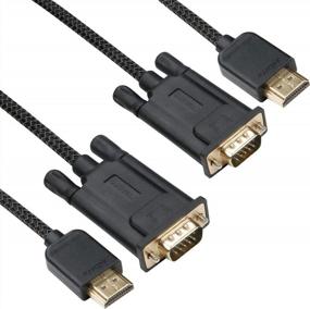 img 4 attached to FEMORO HDMI To VGA Cable 3 Feet, Pack Of 2 - Male To Male Braided Cord For Connecting Laptop, Desktop, PC To Monitor, Projector, Or HDTV - Black