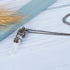 img 1 attached to Bivei Vintage Reiki Healing Crystal Ожерелье - Изысканная подвеска с шестигранной призмой Кварцевая точка с цветочным маятником - Потрясающее украшение для духовного исцеления