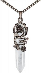 img 4 attached to Bivei Vintage Reiki Healing Crystal Ожерелье - Изысканная подвеска с шестигранной призмой Кварцевая точка с цветочным маятником - Потрясающее украшение для духовного исцеления