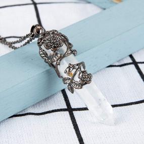 img 2 attached to Bivei Vintage Reiki Healing Crystal Ожерелье - Изысканная подвеска с шестигранной призмой Кварцевая точка с цветочным маятником - Потрясающее украшение для духовного исцеления