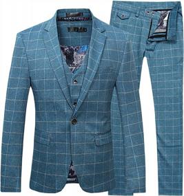 img 4 attached to Mens 3-Piece Plaid Suit Set Modern Fit Jacket Tux Blazer Vest Pants