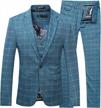 mens 3-piece plaid suit set modern fit jacket tux blazer vest pants logo