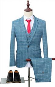 img 3 attached to Mens 3-Piece Plaid Suit Set Modern Fit Jacket Tux Blazer Vest Pants