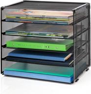 maximize your desk space with storagemax wire mesh organizer for papers, folders, and binders. 5 compartments and 4 retractable trays. perfect for home and office. black logo