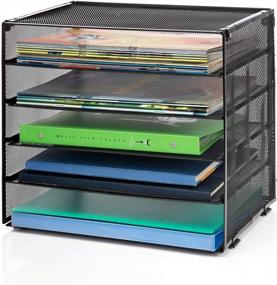 img 4 attached to Maximize Your Desk Space With StorageMax Wire Mesh Organizer For Papers, Folders, And Binders. 5 Compartments And 4 Retractable Trays. Perfect For Home And Office. Black