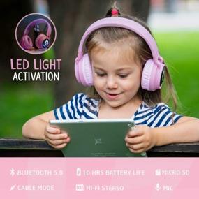 img 3 attached to PowerLocus Kids Wireless Bluetooth Headphones Over-Ear With LED, Foldable Headset W/ Mic, Volume Limited For Phones, Tablets & Laptops