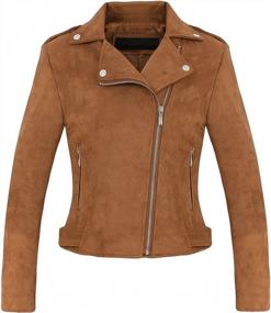 img 4 attached to Women'S Stylish Suede Leather Moto Jacket With Notched Collar & Oblique Zip - CHARTOU
