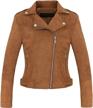 women's stylish suede leather moto jacket with notched collar & oblique zip - chartou logo
