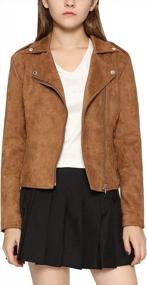 img 1 attached to Women'S Stylish Suede Leather Moto Jacket With Notched Collar & Oblique Zip - CHARTOU