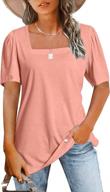 women's summer tops: short sleeve square neck tee, puff sleeve blouse logo