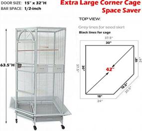 img 3 attached to XL Corner Parrot Bird Flight Cage W/Seed Guard - 30"X30"X64"H, White Vein