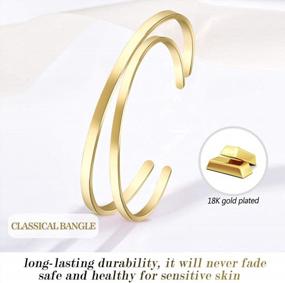 img 2 attached to 18K Rose Gold/Gold Plated Couples Love Bracelets - 2 Pack Oval Thin Cuff Bracelet For Girlfriend Wife Mom
