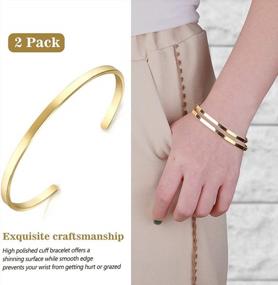 img 1 attached to 18K Rose Gold/Gold Plated Couples Love Bracelets - 2 Pack Oval Thin Cuff Bracelet For Girlfriend Wife Mom