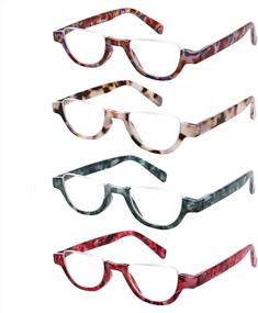 img 4 attached to 4 Pairs Of Colorful Fashion Half Moon Frame Reading Glasses Spring Hinge Male And Female Readers