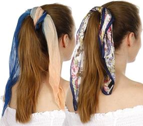img 4 attached to Versatile And Glamorous: Satin And Chiffon Bandana Scarf Set For Women'S Hair Accessories
