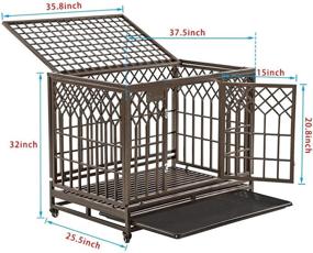 img 3 attached to Тяжелый металлический домик для собак Smonter | Прочная клетка-вольер для домашних животных с двойными надежными замками | Большая клетка для собак с колесиками | Форма буквы "Y", темно-серого цвета.