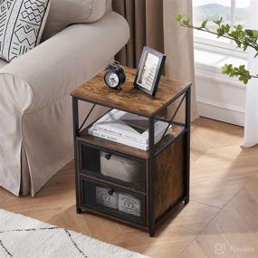 img 2 attached to VECELO Brown End Table: Flip Drawer, X-Design Side, & Sturdy Nightstand for Bedroom/Office - Modern Style, Easy Assembly - Set of 1