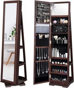 img 4 attached to YITAHOME 360° Rotating Jewelry Cabinet Armoire: 3-In-1 Free Standing Organizer W/ Full Length Mirror, Makeup Mirror & Rear Shelves - Walnut