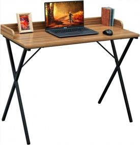 img 4 attached to AINGOO 39 Inch Small Computer Desk With Raised Edge, Modern Home Office Workstation For Gaming PC Laptop, Easy Assembly Brown.