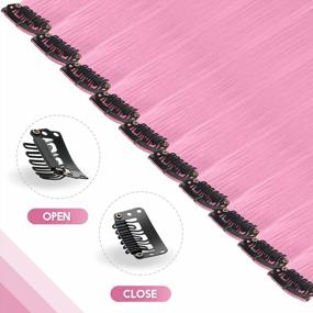 img 3 attached to 🎀 FESHFEN Pink Colored Hair Extensions, Set of 10 Hairpieces for Women, Highlight Colorful Straight Clip-in Hair Extensions, Perfect for Daily Party Costumes, Girls, Dolls, 22 inch