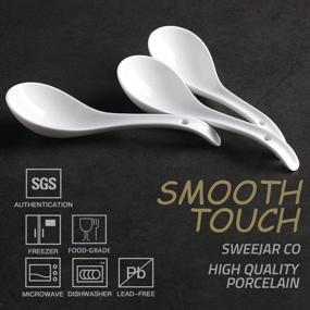 img 3 attached to SWEEJAR Ceramic Soup Spoons With Long Hooked Handle For Cereal, Pho, Egg Drop Soup, Asian Soup, Chinese Won Ton Soup, Porcelain Spoon Set Of 8 For Kitchen, Home, Restaurant (White)