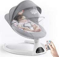 electric portable baby swing with bluetooth touch screen and remote control - 5 swing speeds, music speaker, 5-point harness, timing function - perfect for newborn infants - gray logo