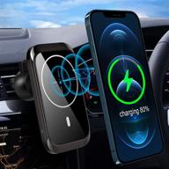 🔌 convenient and powerful 15w magnetic wireless car charger for iphone 12 series, auto-alignment car phone mount with mag-safe compatibility logo