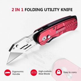 img 3 attached to Utility Knife, BIBURY Multipurpose Carpet Knife, Double Cutter Head,Box Cutter With 10 Replaceable SK5 Stainless Steel Blades, Belt Clip,Quick Change And Safely Lock-Back Design (Red)