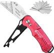 utility knife, bibury multipurpose carpet knife, double cutter head,box cutter with 10 replaceable sk5 stainless steel blades, belt clip,quick change and safely lock-back design (red) logo