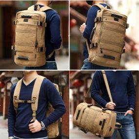 img 3 attached to Vintage Canvas Hiking Daypack - XINCADA Travel Backpack For Outdoor Camping, Large Khaki Rucksack