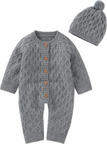 img 4 attached to 🧶 Cozy and Adorable: Hadetoto Newborn Baby Sweater Romper with Knitted Long Sleeves and Warm Hat