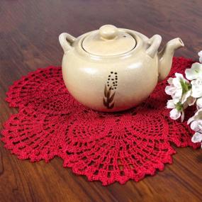 img 3 attached to Add Elegance To Your Table With Handmade Crochet Lace Doilies In Silk Floral Design - 13.5 Inch (Red)
