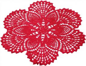 img 4 attached to Add Elegance To Your Table With Handmade Crochet Lace Doilies In Silk Floral Design - 13.5 Inch (Red)