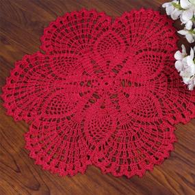 img 2 attached to Add Elegance To Your Table With Handmade Crochet Lace Doilies In Silk Floral Design - 13.5 Inch (Red)