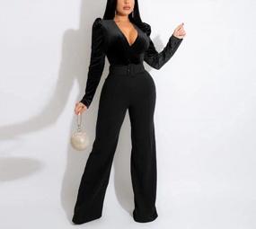 img 3 attached to Velvet V-Neck Jumpsuit With Long Sleeves, Wide-Leg Pants, And One Piece Design For Women By Fastkoala - Perfect Romper For Any Occasion