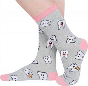 img 1 attached to Novelty Teeth Socks Gifts For Women - Funny Dog Dinosaur Llama Chicken Bee Book Designs