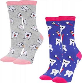 img 2 attached to Novelty Teeth Socks Gifts For Women - Funny Dog Dinosaur Llama Chicken Bee Book Designs