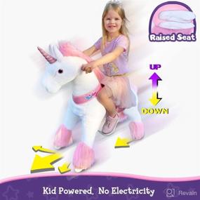 img 1 attached to 🦄 PonyCycle Unicorn Ride-on Toy for Girls | Brake/ 30" Height/ Size 3 | Age 3-5 | Pink Rocking Horse Plush Walking Unicorn Ux302